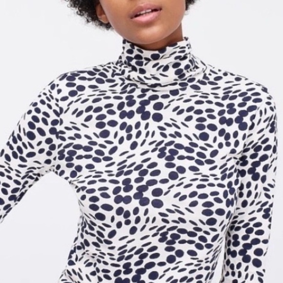 J.Crew Wavy Dots Turtleneck Long Sleeve Top Navy & White Abstract Print XXS - Picture 1 of 10